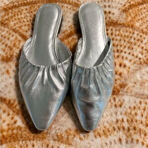 Vince Camuto Metallic Silver Pointed Mule Slides - Size 6.5